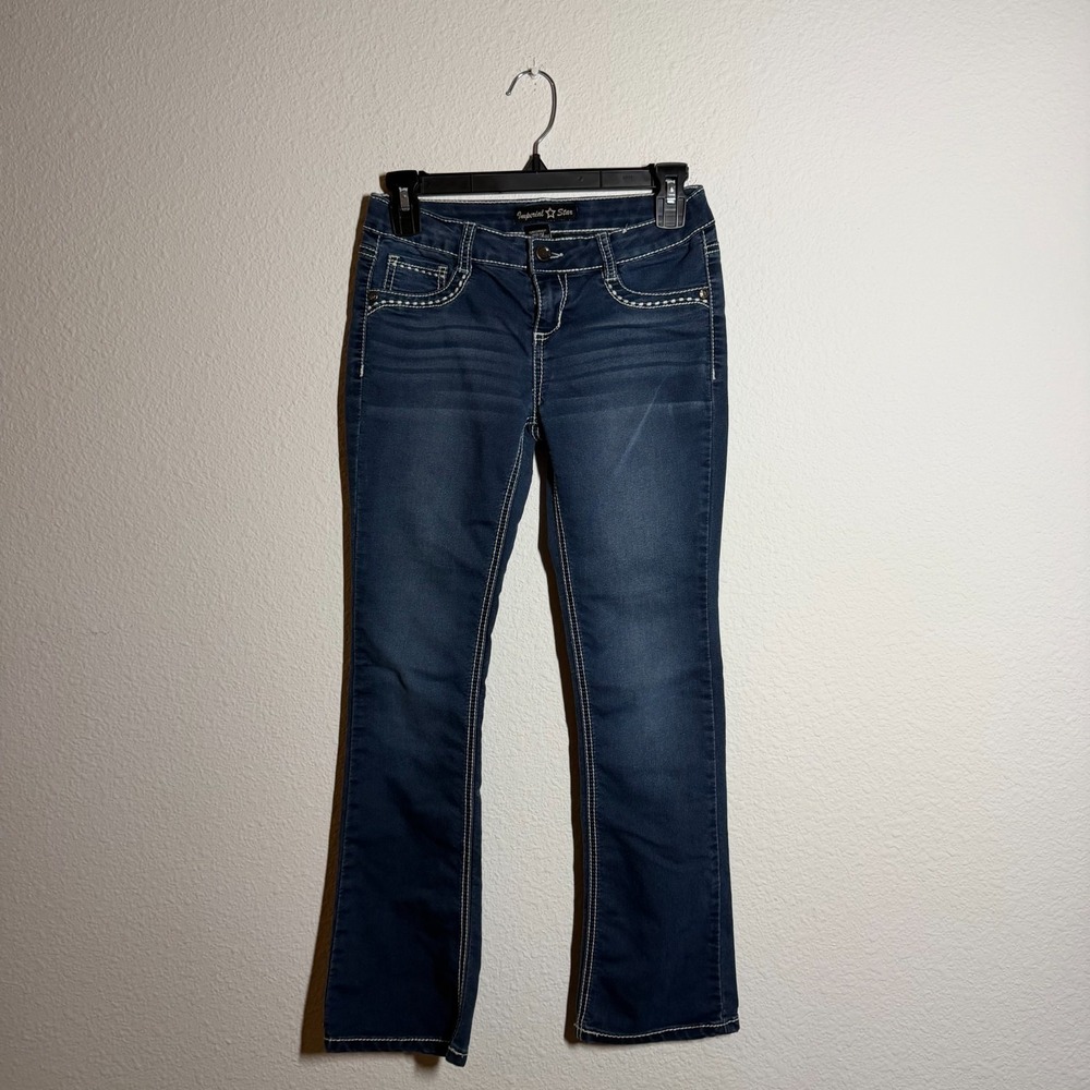 Imperial Star Jeans Womens 27x25 Blue Medium Wash Denim Whiskered‎ Bootcut Leg